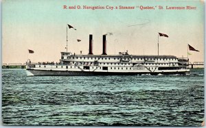 1910s R & O Navigation Steamer Quebec on St Lawrence River Postcard