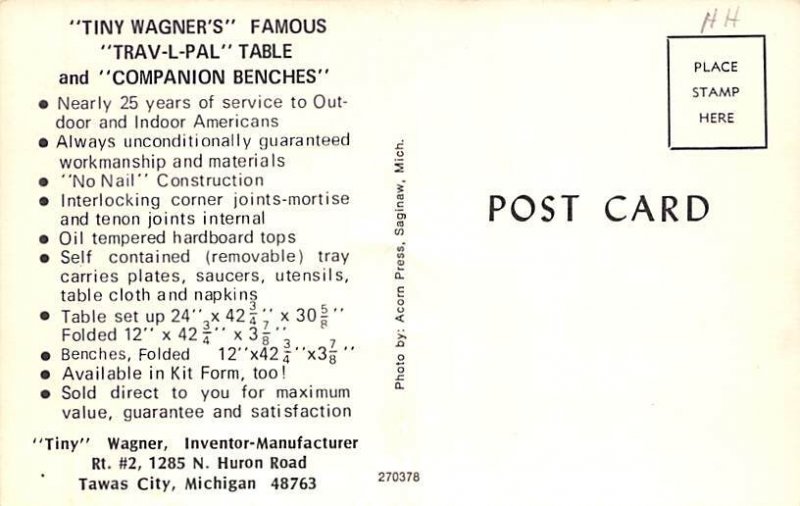 Travl Pal Table,Companion Benches Tiny Wagner's Famous - Tawas City, Michigan MI