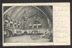 ST. LOUIS MISSOURI MO. UNION RAILROAD STATION INTERIOR VINTAGE POSTCARD 1905