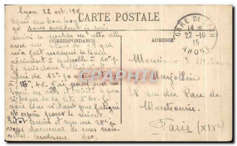 Old Postcard Lyon L & # 39Entree of Tete Park d & # 39Or and the Monument to ...