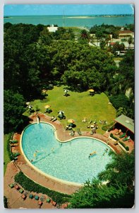 Roadside~Clearwater Beach FL~Fort Harrison Hotel~Pool~Birds Eye View~1957 PC