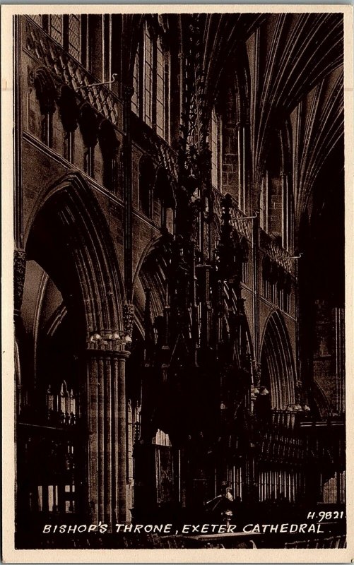 1940s EXETER CATHEDRAL ENGLAND BISHOP'S THRONE LITHOGRAPHIC POSTCARD 26-215 