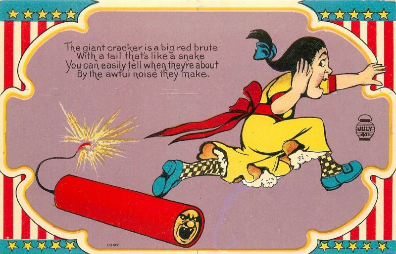 Postcard C-1910 4th July Firecracker Indian Girl Patriotic Comic humor 23-5220