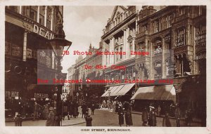 England, Birmingham, RPPC, High Street, Business Section, Photo