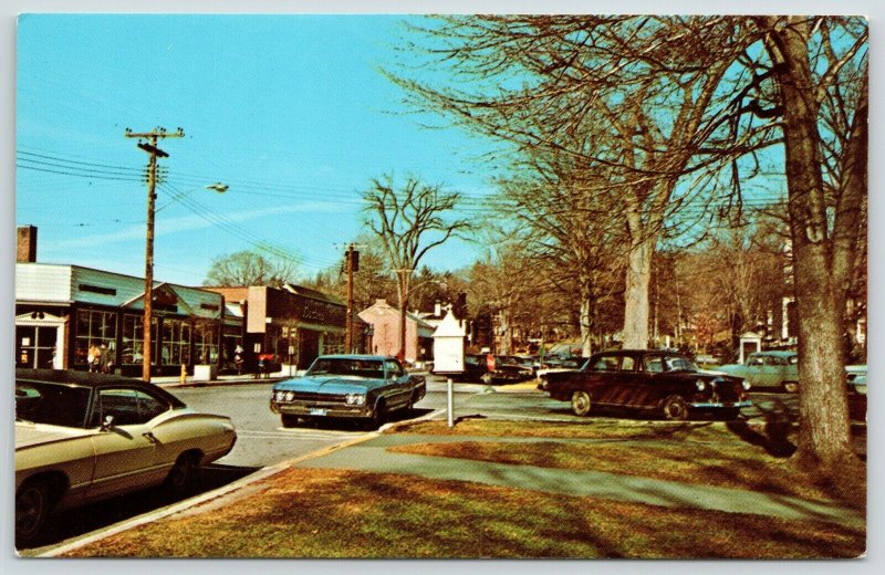 New Milford Connecticut~Shops on Main Street~Late Autumn~Mailbox? on Post~1960s 