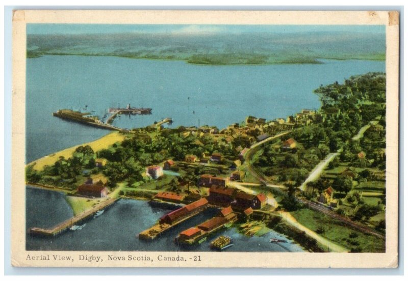 1952 Aerial View River in Digby Nova Scotia Canada Vintage Posted Postcard