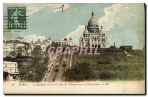 Postcard Old Paris Basilica of Sacre Coeur in Montmartre and the Funicular