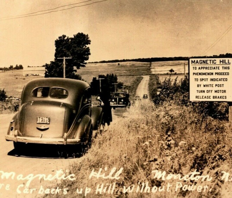 RPPC New Brunswick Canada Magnetic Hill Vintage Cars Gravity Hill UNP Postcard