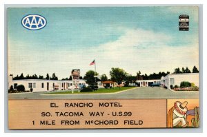 Vintage 1940's Postcard El Rancho Motel US 99 McChord Field Tacoma Washington