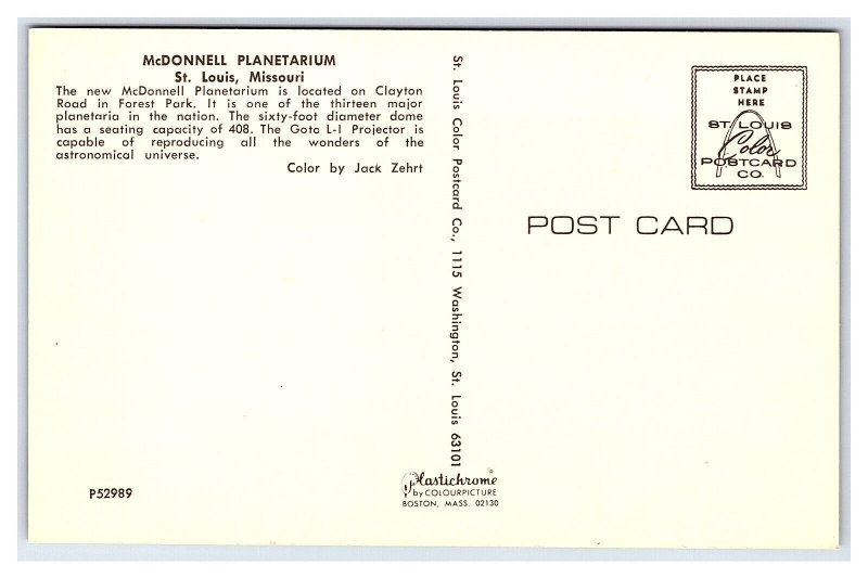 McDonnell Planetarium St. Louis Missouri Postcard