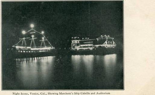 CA - Venice, Night Scene, Marchetti's Ship Cabrillo & Auditorium