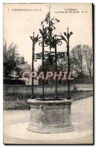 Old Postcard Chenonceaux I and The Chateau Well the wrought iron