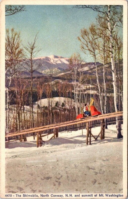 VINTAGE POSTCARD SKIMOBILE AT NORTH CONWAY CRANMORE MOUNTAIN NEW HAMPSHIRE 1941