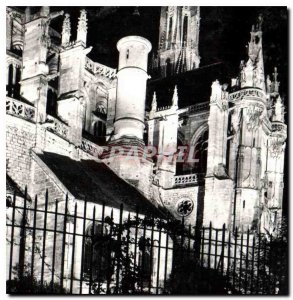 Old Postcard Senlis Oise The Apse of the Cathedral night view
