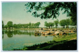 The Pond Menominee Park Boat Scene Oshkosh Wisconsin WI Vintage Postcard