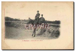 Old Postcard Saumur Horse Equestrian Jumping the wall Breil