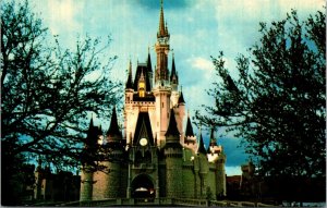 Vtg Cinderella Castle at Dusk Fantasyland Walt Disney World Florida FL Postcard