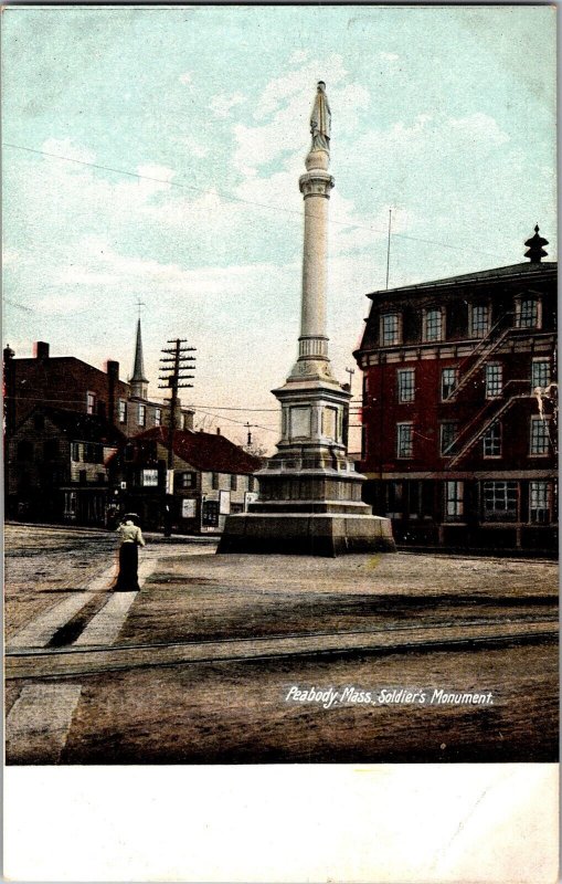 Soldiers Monument, Peabody MA Vintage Postcard K55 