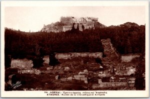 Ruines De La Ville Antique Et Acropole Athenes Greece Real Photo RPPC Postcard