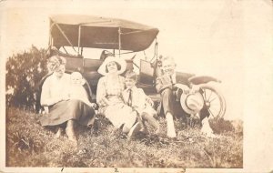 Women with Children Automobile Car Real Photo Vintage Postcard AA21022