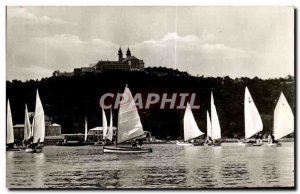 Old Postcard Hungary Tihany Latkep az Apatsagai templomma Hungary Boat