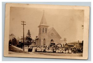 Vintage 1910's RPPC Postcard - Large Church Congregants Probable Wedding Arch