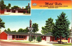 Twin Falls, ID Idaho  MOTEL HELLO~Kimberly Road  ROADSIDE Vintage Linen Postcard