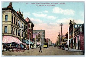 c1910's Looking North On Sixth Street San Diego California CA Unposted Postcard