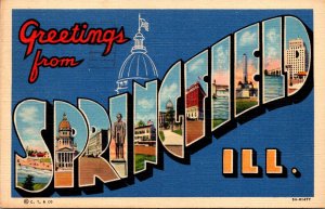 Illinois Greetings From Springfield Large Letter Linen 1942 Curteich