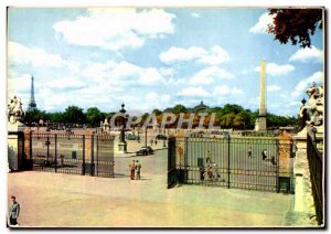 Modern Postcard Paris Place de la Concorde Obelisk Eiffel Tower