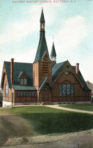 Vintage Postcard 1910s Calvery Baptist Church Cathedral Westerly Rhode Island RI