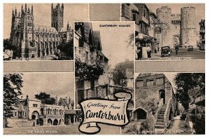 Greetings from Canterbury England Vintage Black & White Postcard