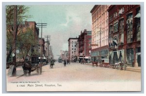 1905 Houston TX Main Street Scene Postcard Undivided Horse Carriage Stowers