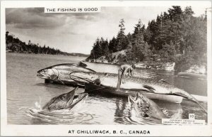 Chilliwack BC Exaggeration Fish Fishing Is Good Canadian RPPC Postcard G94