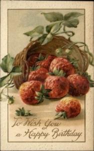 HAPPY BIRTHDAY Starwberries c1910 Embossed PC