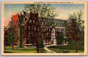 Amherst Massachusetts 1951 Postcard Pratt Dormitory Amherst College