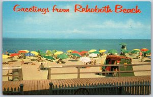 Vtg Greetings From Rehoboth Beach Delaware DE Beach View Umbrellas Postcard