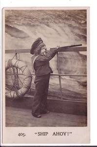 Little Girl in Sailor Suit, Ship Ahoy, Bamforth Real Photo,