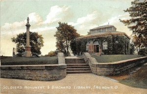 Fremont Ohio 1909 Postcard Soldiers Monument & Birchard Library