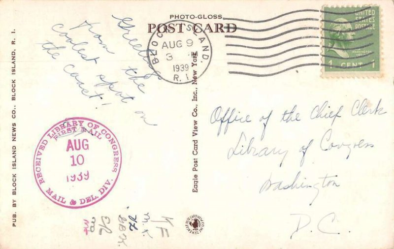 Block Island Rhode Island Map View Vintage Postcard AA20748