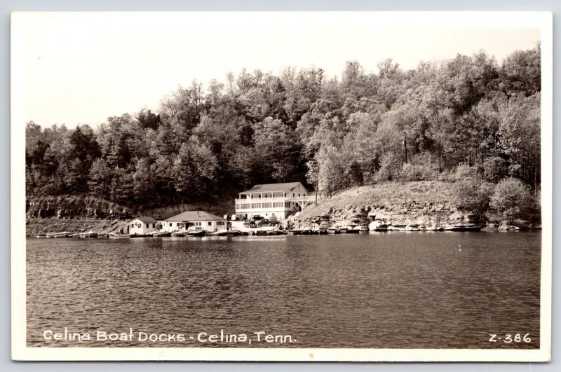 Celina Boat Docks Celina Tennessee TN Forest Trees Real Photo RPPC Postcard