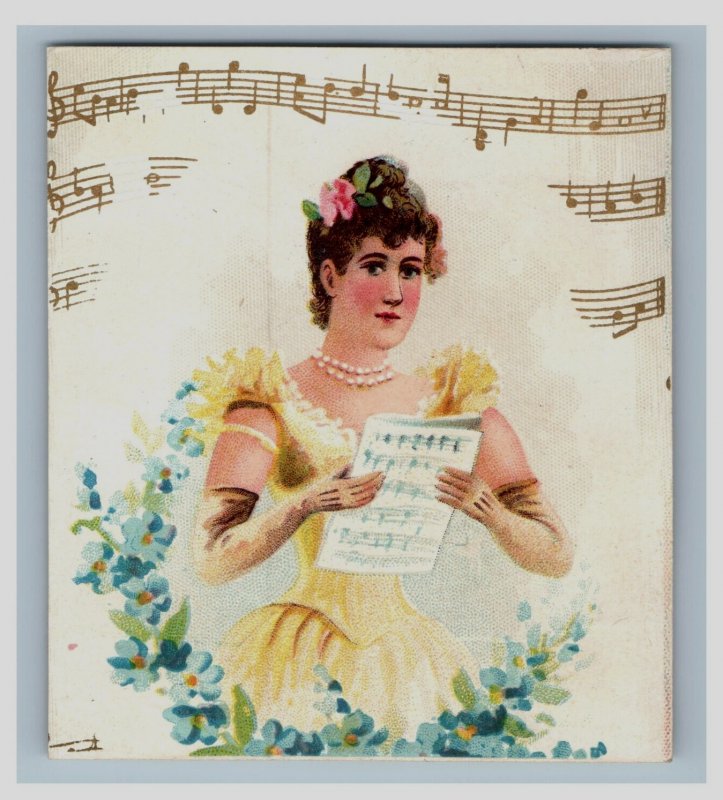 1880s A.H. Watkins Dry Goods & Carpets Lovely Lady In Yellow Sheet Music F165