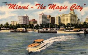 Miami, the Magic City Boats Beach Hotels Ocean Linen Vintage Postcard F20