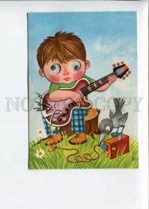 3137411 Boy Musician Guitar CROW Old MECHANICAL Mooving Eyes PC