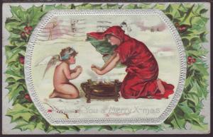 Wishing You a Merry Christmas,Woman and Cherub