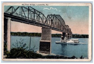 Louisville Kentucky Postcard Big Four Bridge Steamer Ship c1917 Vintage Antique