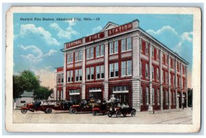 1929 Rescue Cars, Central Fire Station Oklahoma City Oklahoma OK Postcard