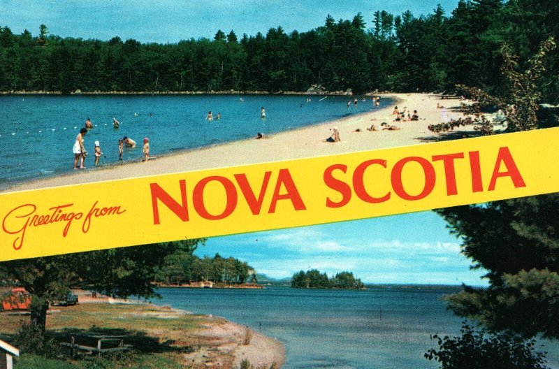 CONTINENTAL SIZE POSTCARD 1960s DUAL VIEW GREETINGS FROM NOVA SCOTIA CANADA