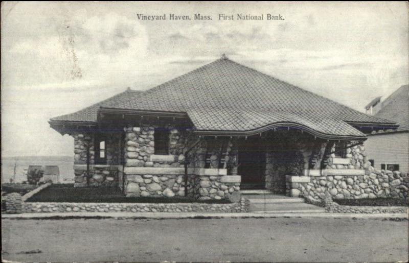 Vineyard Haven Martha's Vineyard ME First National Bank c1910 Postcard