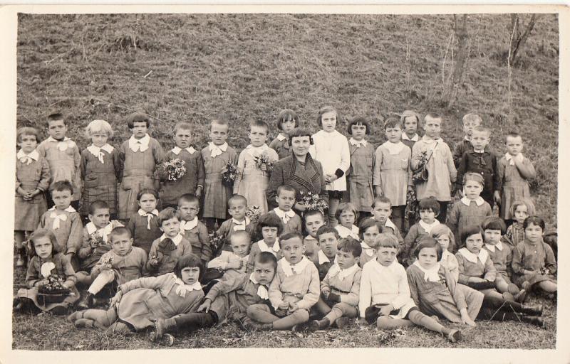 Romania school social history teacher children uniforms photo postcard 